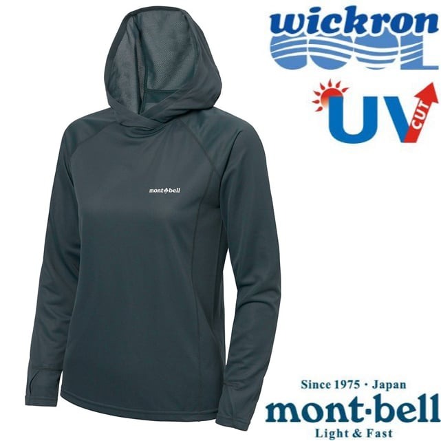 【日本 mont-bell】女 Wickron COOL 抗UV 長袖連帽上衣.運動上衣/1114698 DGY 深灰✿30E010